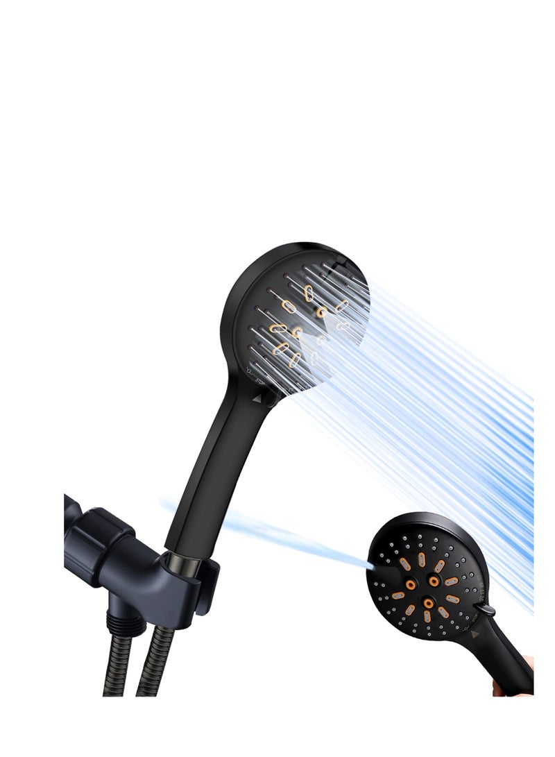 Handheld Shower Head Set, Stainless Steel Bath Showerheads, Shower Heads High Pressure With 6 Function Setting, Multi-functions, Shower Head Holder, 9.8Inch Shower sprinkler  - Image 1