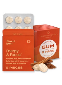 NeuroGum Energy Caffeine Gum (54 Pieces) - Sugar Free with L-theanine + Natural Caffeine + Vitamin B12 & B6 - Nootropic Energy & Focus Supplement for Women & Men - Keto & Vegan, Cinnamon Flavor  - Image 1