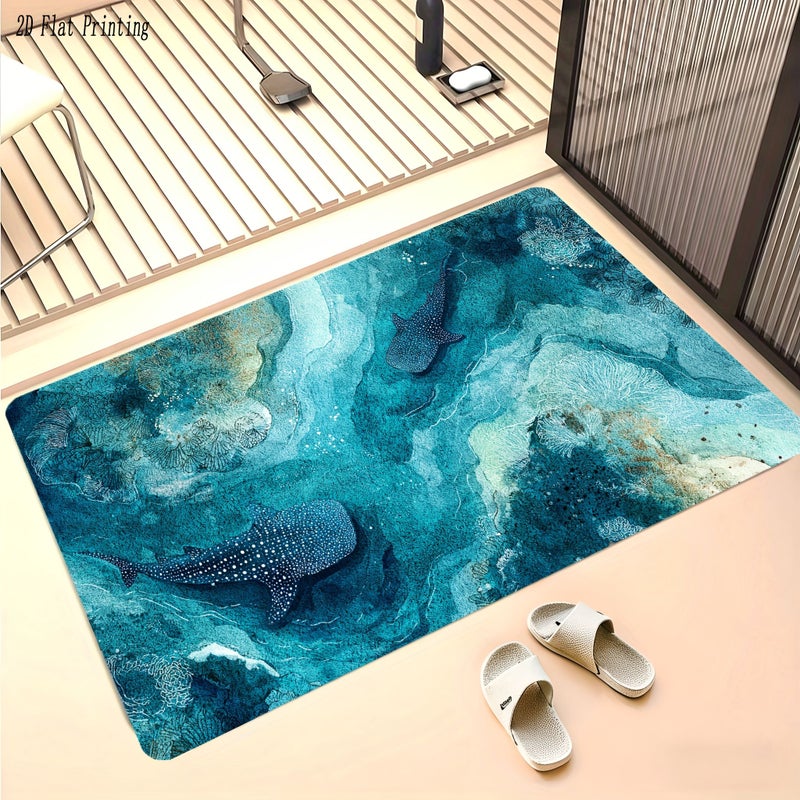 Marine Life Whale Shark Bath Mat 23 62x35 43 Inch Non Slip Soft Flannel 850g m2 for Bathroom Shower Area Washstand Toilet Side Wet Dry Separation Zone Living Room Bedroom Natural Harmony Rich Colors - Image 3