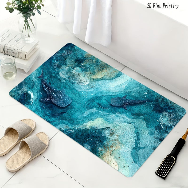 Marine Life Whale Shark Bath Mat 23 62x35 43 Inch Non Slip Soft Flannel 850g m2 for Bathroom Shower Area Washstand Toilet Side Wet Dry Separation Zone Living Room Bedroom Natural Harmony Rich Colors - Image 1