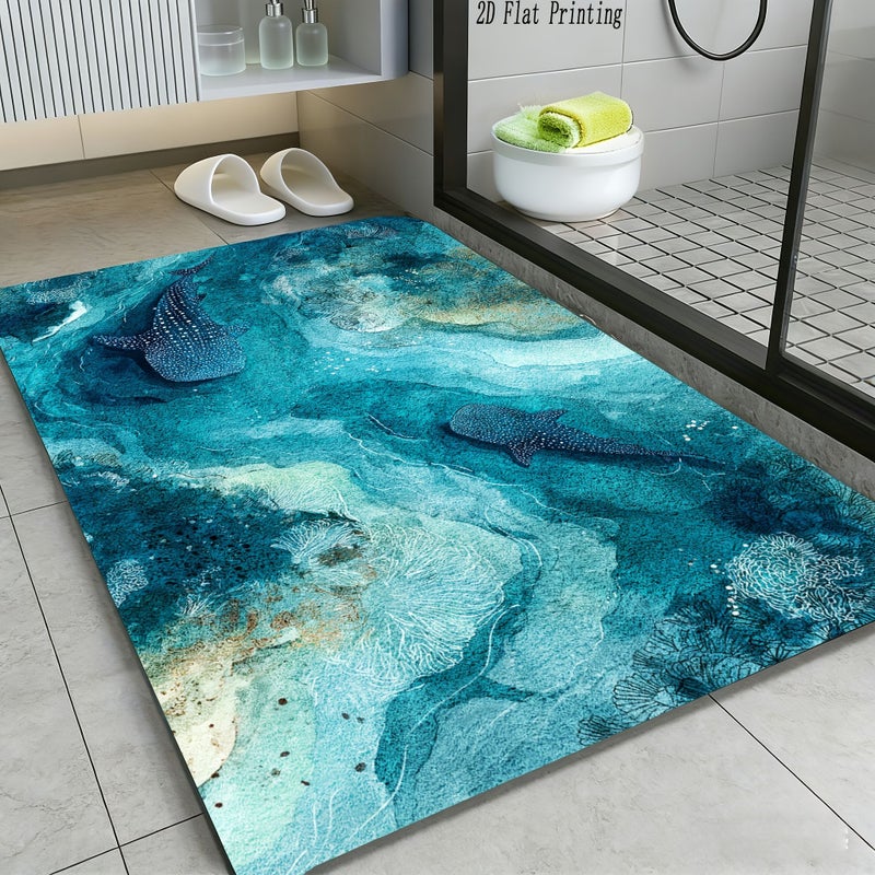 Marine Life Whale Shark Bath Mat 23 62x35 43 Inch Non Slip Soft Flannel 850g m2 for Bathroom Shower Area Washstand Toilet Side Wet Dry Separation Zone Living Room Bedroom Natural Harmony Rich Colors - Image 2