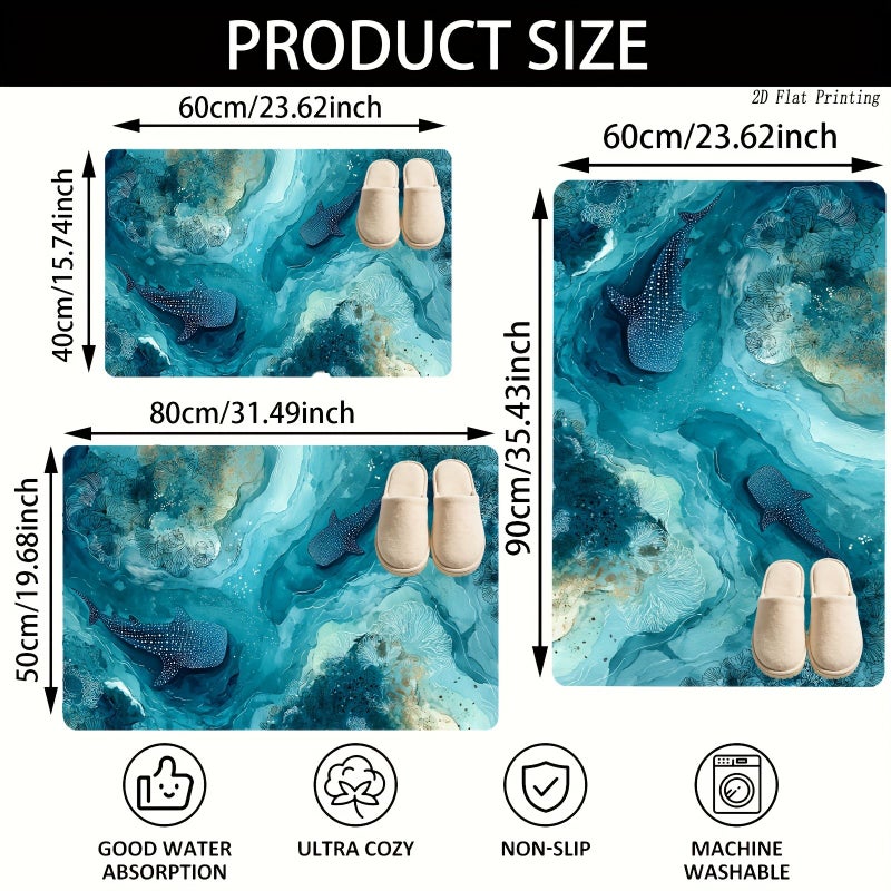 Marine Life Whale Shark Bath Mat 23 62x35 43 Inch Non Slip Soft Flannel 850g m2 for Bathroom Shower Area Washstand Toilet Side Wet Dry Separation Zone Living Room Bedroom Natural Harmony Rich Colors - Image 4