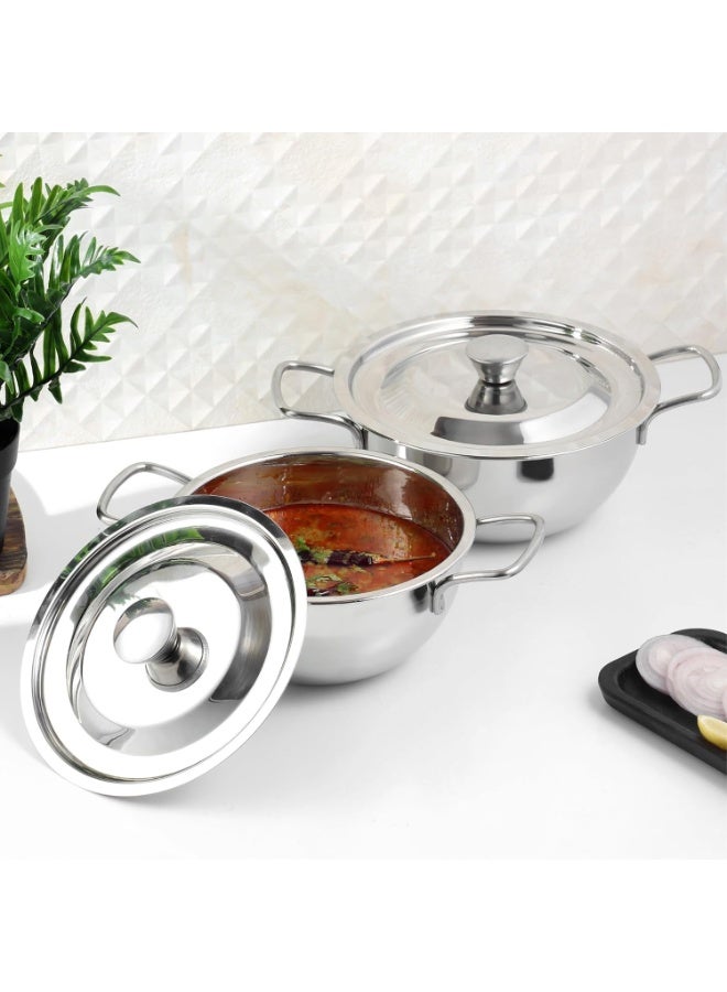 Kraft Stainless Steel Roma Bowl With Lid Set Of 2, 1.3 Litre (16 Cm) And 1.5 Litre (18 Cm) / Serving, Dining Bowl/Mirror Finish/BPA Free/ 2 Year Warranty - Silver - Image 4