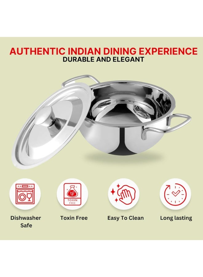 Kraft Stainless Steel Roma Bowl With Lid Set Of 2, 1.3 Litre (16 Cm) And 1.5 Litre (18 Cm) / Serving, Dining Bowl/Mirror Finish/BPA Free/ 2 Year Warranty - Silver - Image 2