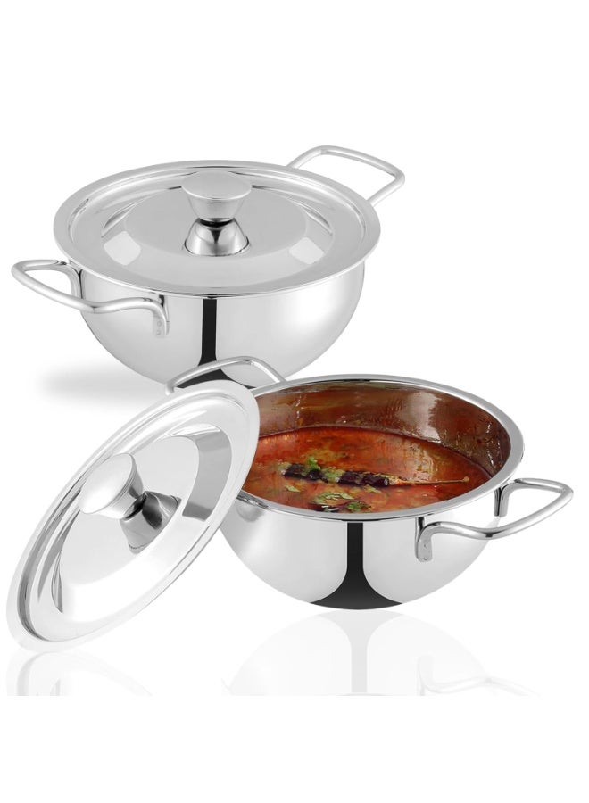 Kraft Stainless Steel Roma Bowl With Lid Set Of 2, 1.3 Litre (16 Cm) And 1.5 Litre (18 Cm) / Serving, Dining Bowl/Mirror Finish/BPA Free/ 2 Year Warranty - Silver - Image 1