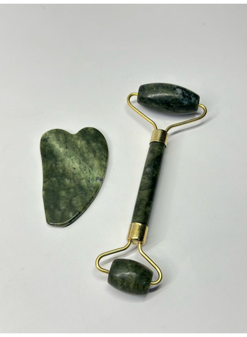 أسطوانة تدليك الوجه باليشم وأداة غوا شا الطبيعية والحجرية لعلاج الوجه والرقبة - Image 1