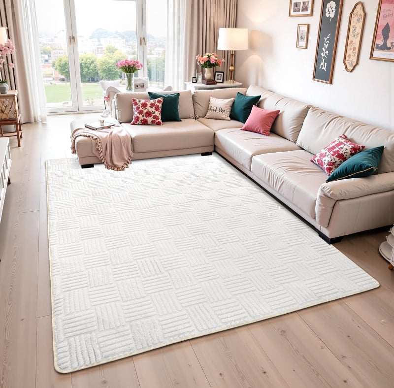Flagover 5x7 White Washable Shag Area Rug for Girls Bedroom, Modern Geometric Non Slip Living Room Rugs, Fluffy Soft Thick Carpet for Kids Room, Dorm, Office, and Home Decor - Image 3