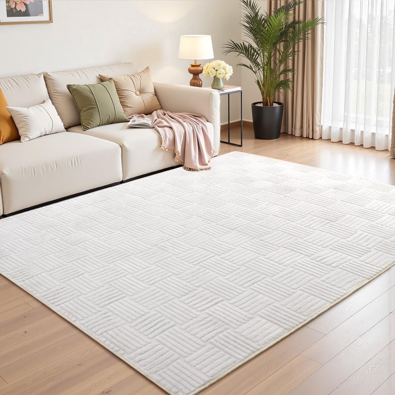 Flagover 5x7 White Washable Shag Area Rug for Girls Bedroom, Modern Geometric Non Slip Living Room Rugs, Fluffy Soft Thick Carpet for Kids Room, Dorm, Office, and Home Decor - Image 1