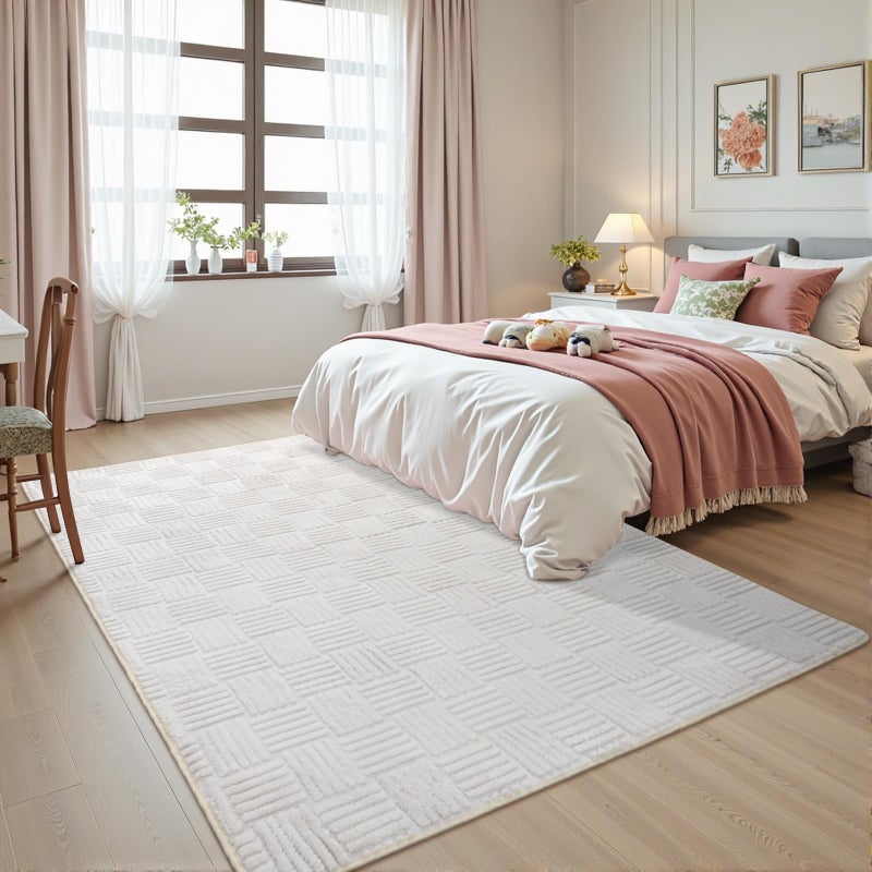 Flagover 5x7 White Washable Shag Area Rug for Girls Bedroom, Modern Geometric Non Slip Living Room Rugs, Fluffy Soft Thick Carpet for Kids Room, Dorm, Office, and Home Decor - Image 2