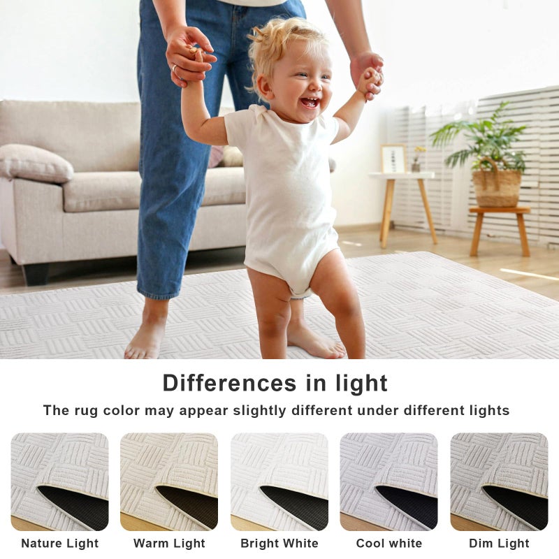 Flagover 5x7 White Washable Shag Area Rug for Girls Bedroom, Modern Geometric Non Slip Living Room Rugs, Fluffy Soft Thick Carpet for Kids Room, Dorm, Office, and Home Decor - Image 5