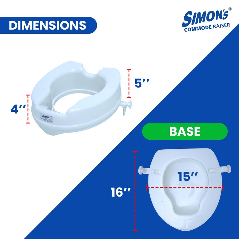 Simon's Simon’s Heavy-Duty 4 Inch Commode seat raiser – for elderly to sit and rise from commode toilets, portable seat extension for senior citizen with knee pain - Pack of 1 - Image 3