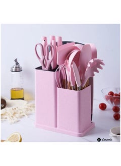 CERAMIC Kitchen Utensils Set of 19 Silicone Cooking Utensils with Holder Non stick Cookware Friendly And Heat Resistant Pink  - Image 3