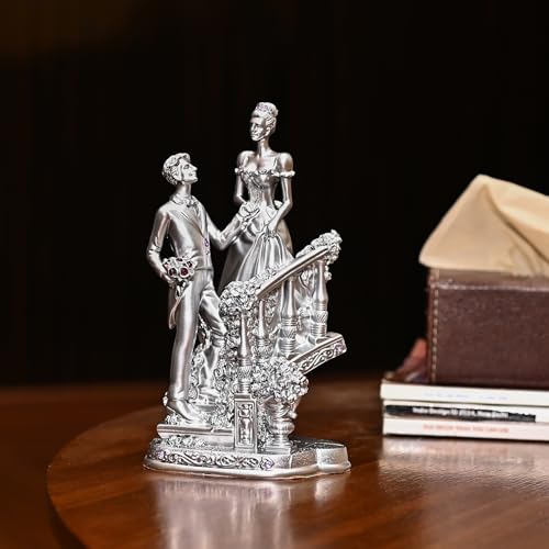 ZAICUS Romantic Couple Silver Finish Love Statue | Stairs Design for Engagement, Wedding Ideal Valentine's Day & Birthday Gift - Image 1