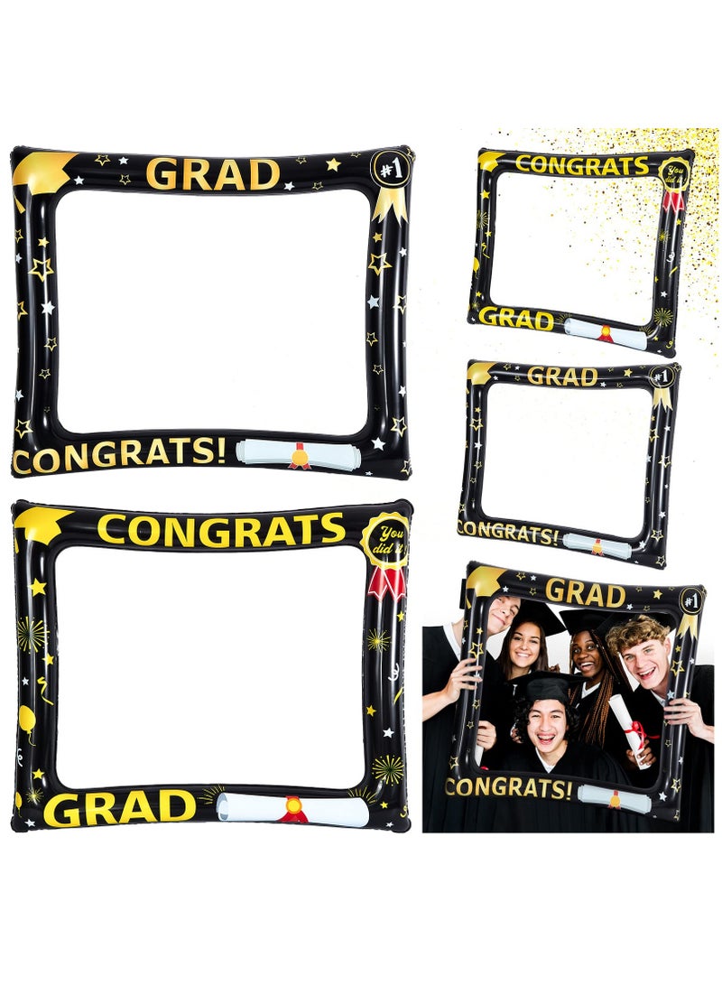 SYOSI SYOSI 2 Pcs 2023 Graduation Photo Booth Frame Props, Black Gold Inflatable Graduation Photo Booth Funny Graduation Selfie Frames for 2023 Graduation Party Supplies Decorations - Image 1