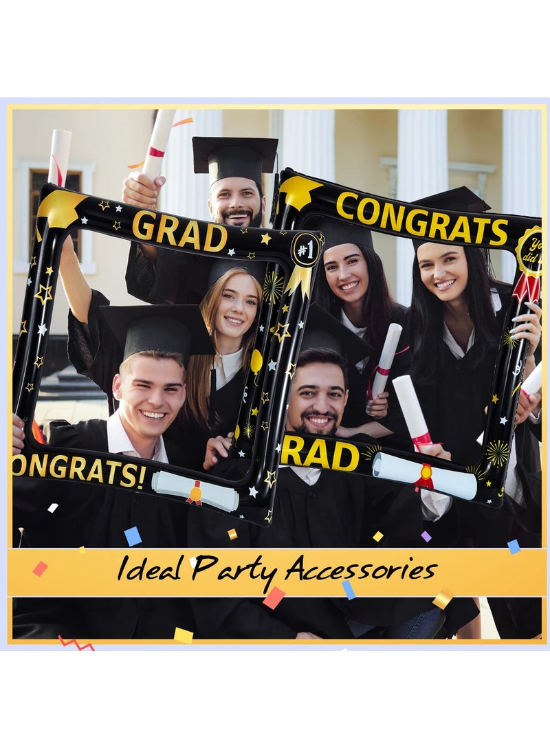 SYOSI SYOSI 2 Pcs 2023 Graduation Photo Booth Frame Props, Black Gold Inflatable Graduation Photo Booth Funny Graduation Selfie Frames for 2023 Graduation Party Supplies Decorations - Image 3