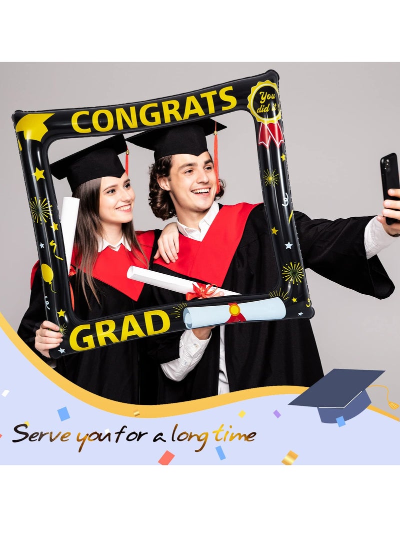 SYOSI SYOSI 2 Pcs 2023 Graduation Photo Booth Frame Props, Black Gold Inflatable Graduation Photo Booth Funny Graduation Selfie Frames for 2023 Graduation Party Supplies Decorations - Image 4