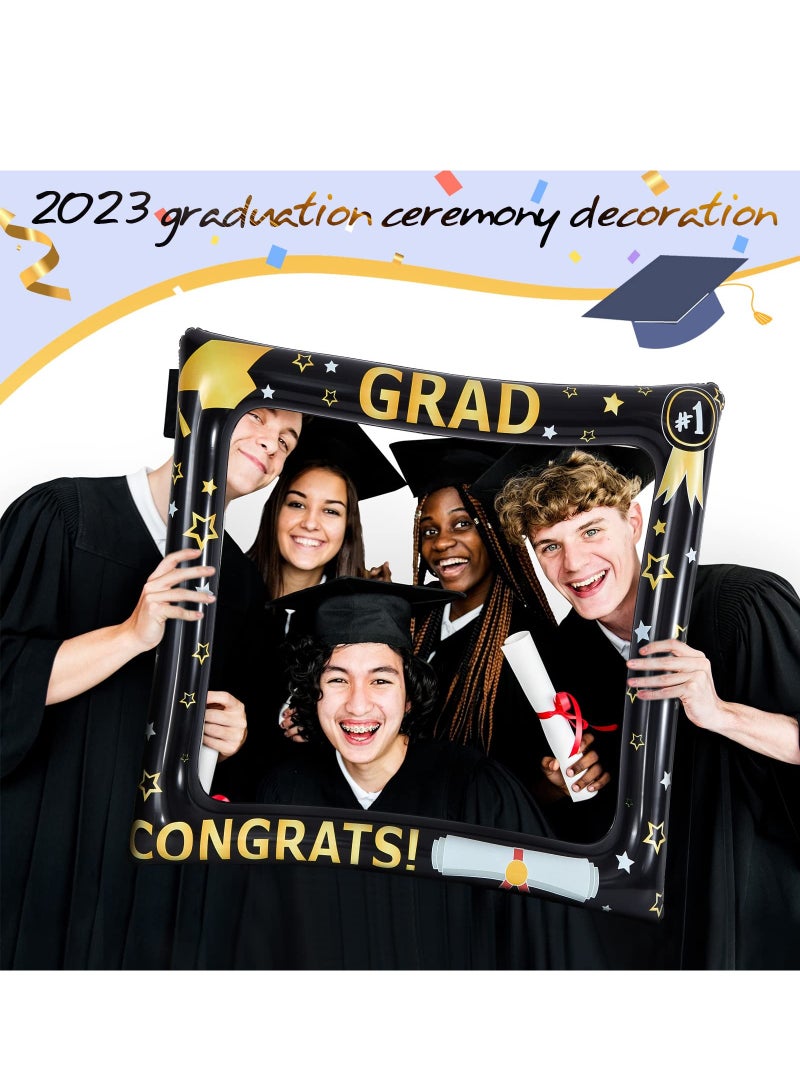 SYOSI SYOSI 2 Pcs 2023 Graduation Photo Booth Frame Props, Black Gold Inflatable Graduation Photo Booth Funny Graduation Selfie Frames for 2023 Graduation Party Supplies Decorations - Image 2