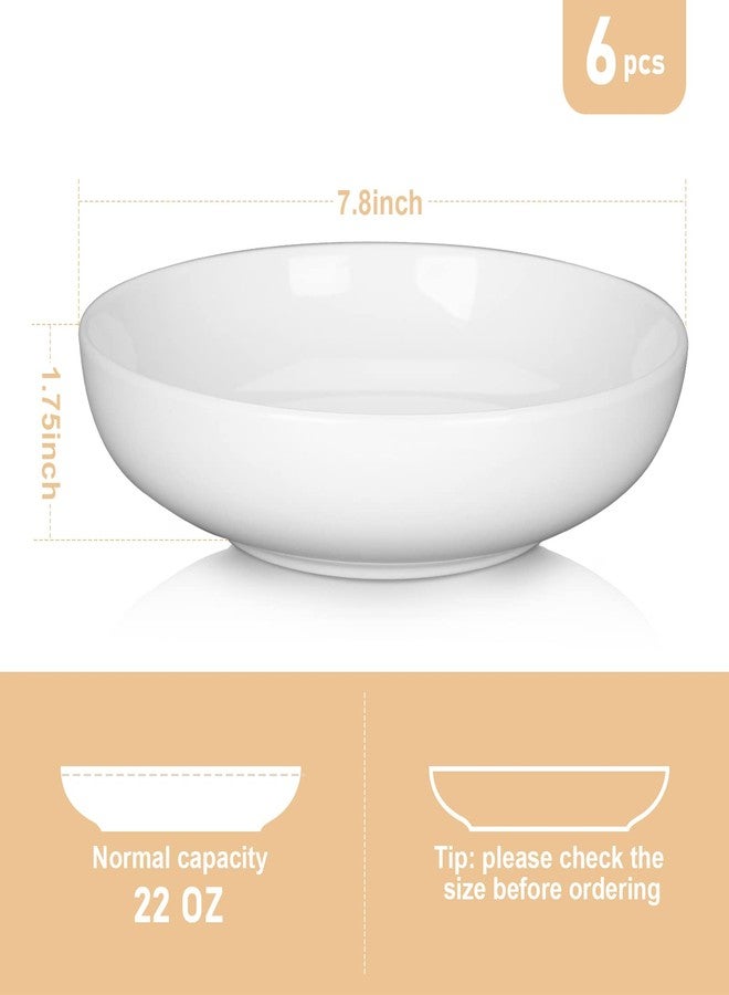 Cibeat 22 Ounce Porcelain Pasta Bowls Set 6 Pack Premium Ceramic Large Capacity Plates for Salad and Soup, Serving Bowl, Microwave & Dishwasher Safe (White) - Image 2