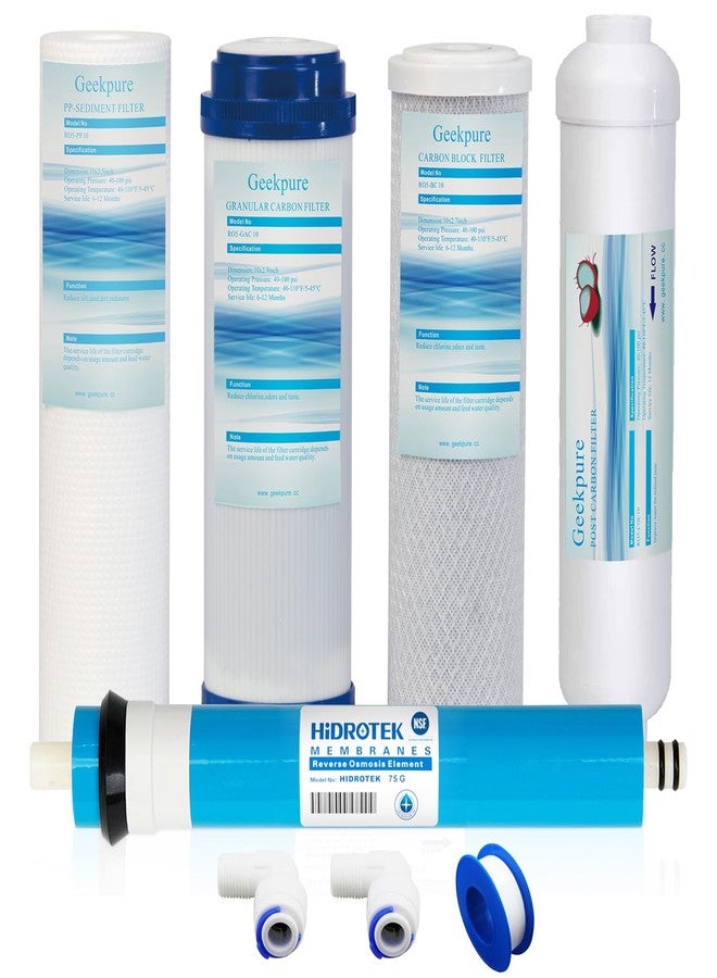 Geekpure Universal Compatible 5 Stage Reverse Osmosis Replacement Filter Set with 75 GPD Membrane -Standard 10 Inch - Image 1