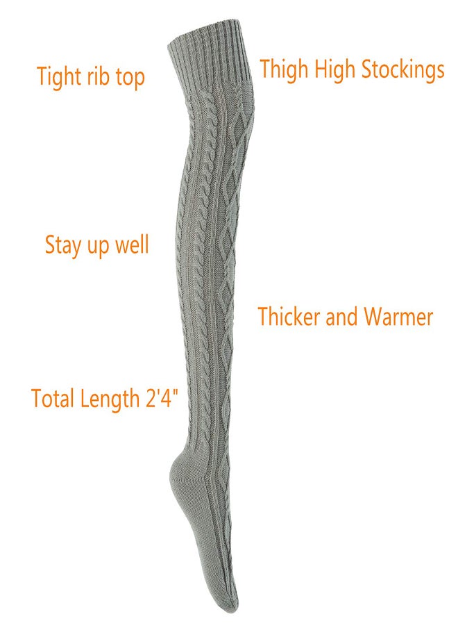 Generic - Warm Cable Knit Over Knee Socks for Women - Long Leg Warmers for Winter, Stylish Rhombus Design, Cozy Knitted Wool Stockings, Perfect for Boots and Cold Weather - Image 1