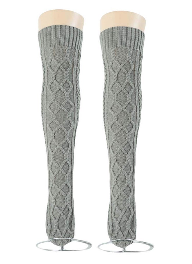 Generic - Warm Cable Knit Over Knee Socks for Women - Long Leg Warmers for Winter, Stylish Rhombus Design, Cozy Knitted Wool Stockings, Perfect for Boots and Cold Weather - Image 1