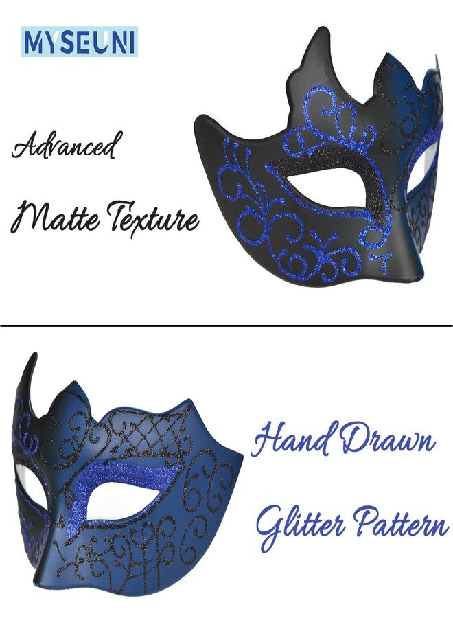 MYSEUNI Blue Masquerade Mask for Couple - Sparkling Rhinestone Metal Mascarades Mask for Women & Venetian Masks for Men - Perfect for Mardi Gras Party, Carnival, Halloween, Masquerade Balls - Image 3
