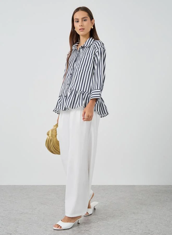 Take Two Take Two Striped Buttoned Oversized Shirt