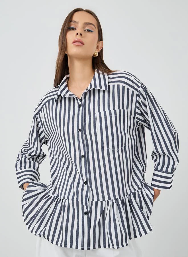 Take Two Take Two Striped Buttoned Oversized Shirt