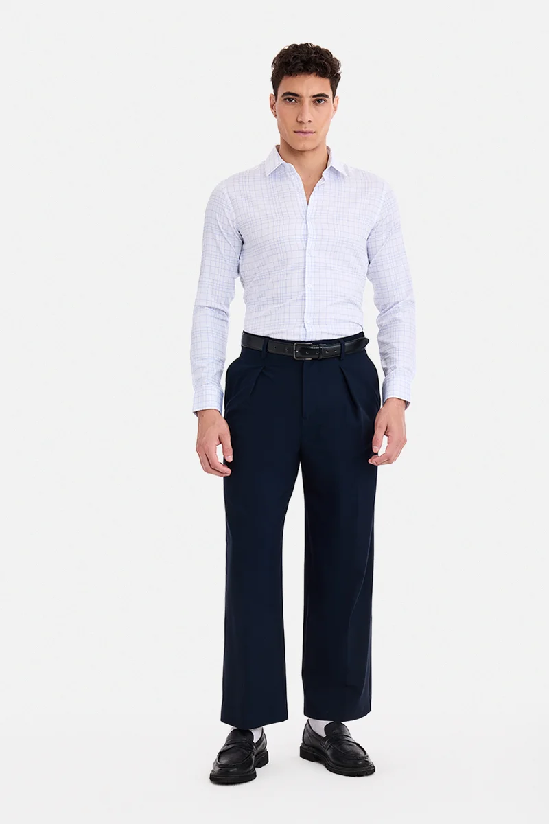 سنيتش White Checkered Long Sleeve Slim Fit Formal Luxe Shirt