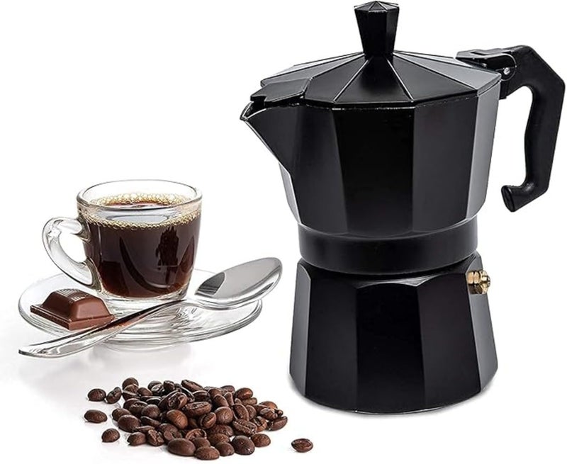 Harions Aluminium Italian Espresso Stove Coffee Maker Filter Coffee Percolator - Moka Pot (Black 3cup) - Image 2