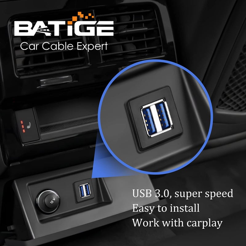 BATIGE Dual Ports Square USB 3.0 Panel Flush Mount Extension Cable with Buckle for Car Truck Boat Motorcycle Dashboard-3ft - Image 2