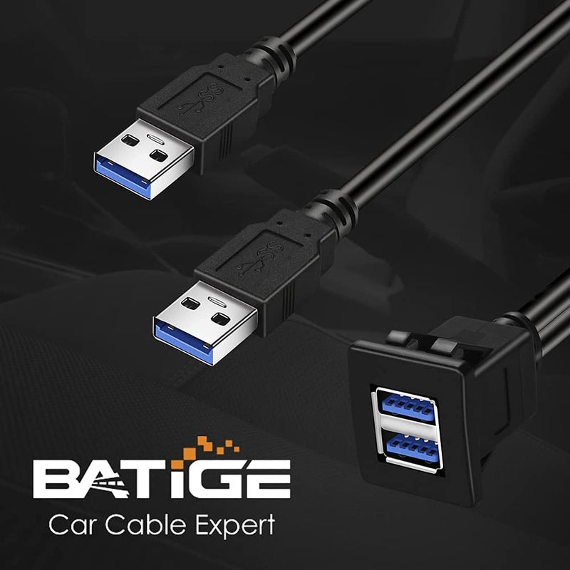 BATIGE Dual Ports Square USB 3.0 Panel Flush Mount Extension Cable with Buckle for Car Truck Boat Motorcycle Dashboard-3ft - Image 4