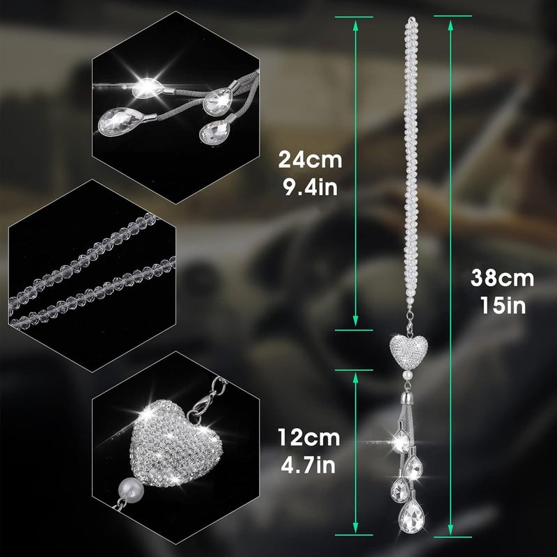 COBEE Heart Diamond Car Hanging Bling Pendant, Crystal Car Rear View Mirror Charms Car Car Interior Hanging Pendant Charm Decoration Lucky Decor Ornament Pendant Accessories for Women - Image 2