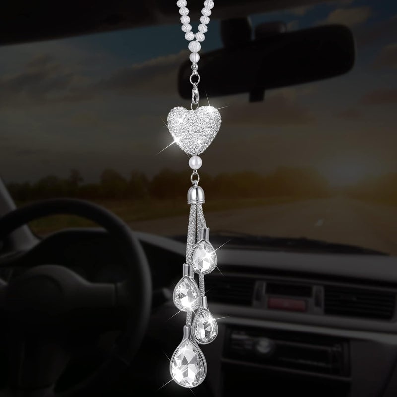 COBEE Heart Diamond Car Hanging Bling Pendant, Crystal Car Rear View Mirror Charms Car Car Interior Hanging Pendant Charm Decoration Lucky Decor Ornament Pendant Accessories for Women - Image 1
