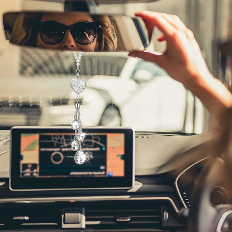 COBEE Heart Diamond Car Hanging Bling Pendant, Crystal Car Rear View Mirror Charms Car Car Interior Hanging Pendant Charm Decoration Lucky Decor Ornament Pendant Accessories for Women - Image 5