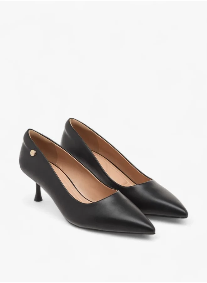 سيليست Womens Solid Slip-On Pumps With Pointed Toe And Kitten Heels