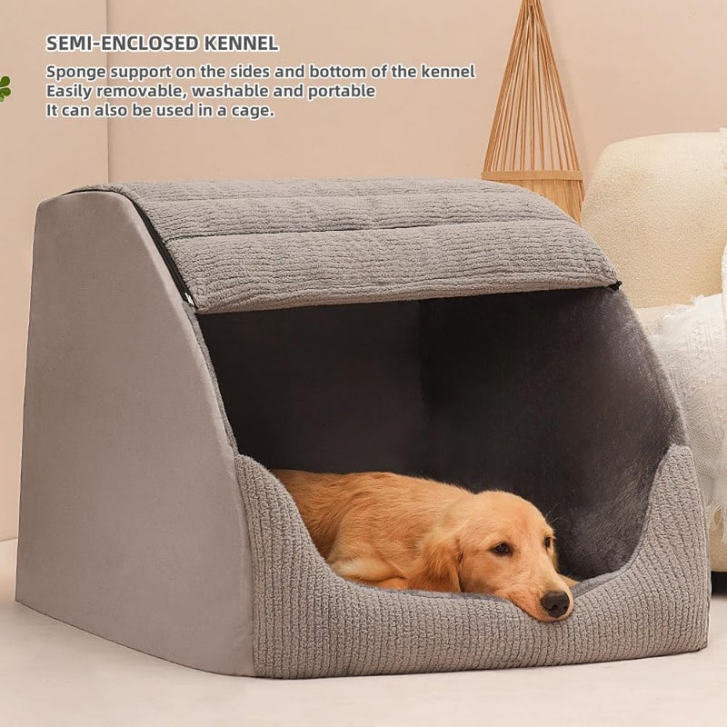 BXEBUI Extra Large Dog Bed House, Cozy Dog House Indoor, Memory Sponge, Plush Dog Cave Bed Crate Cushion with Non-Slip Bottom for Medium Large Dogs (Grey, XL) - Image 4