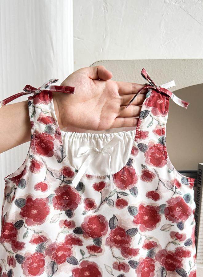 Take Two Girls Floral Print Sleeveless Ruffle Hem Mini Dress - Image 3