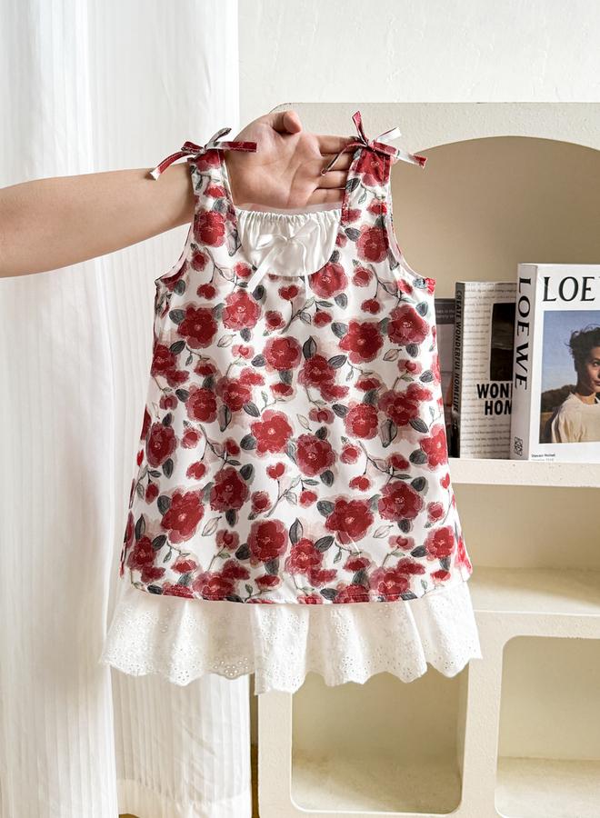 Take Two Girls Floral Print Sleeveless Ruffle Hem Mini Dress - Image 1