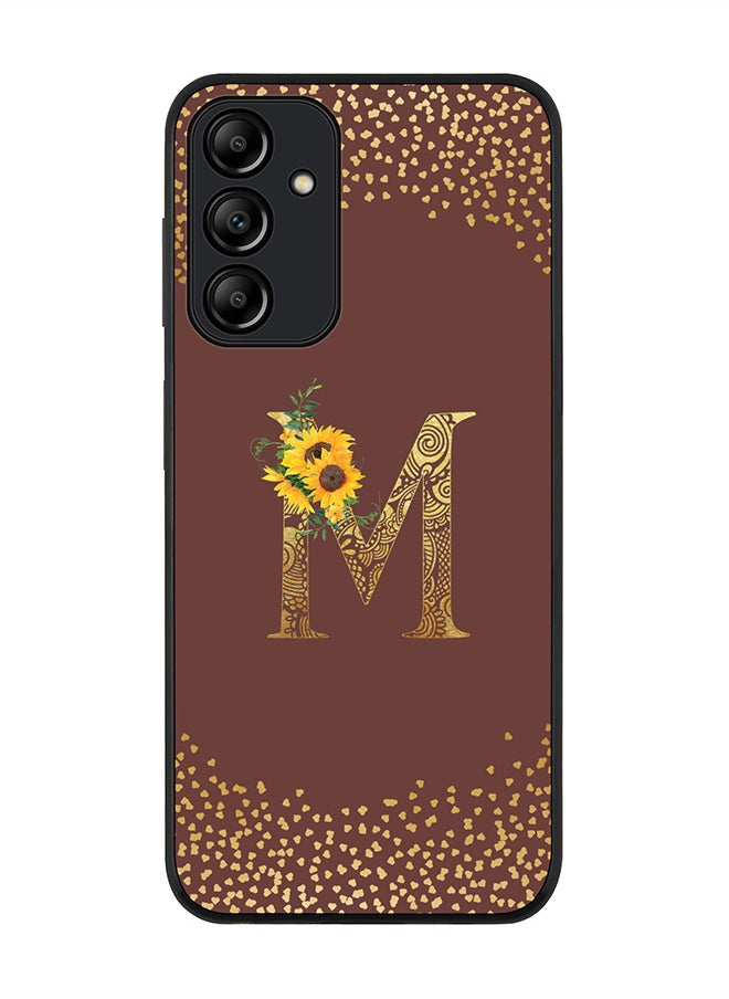 Rugged Black edge case for Samsung Galaxy A15 / A15 5G Case Cover- Custom Monogram Initial Letter Floral Pattern Alphabet-M  (Brown )