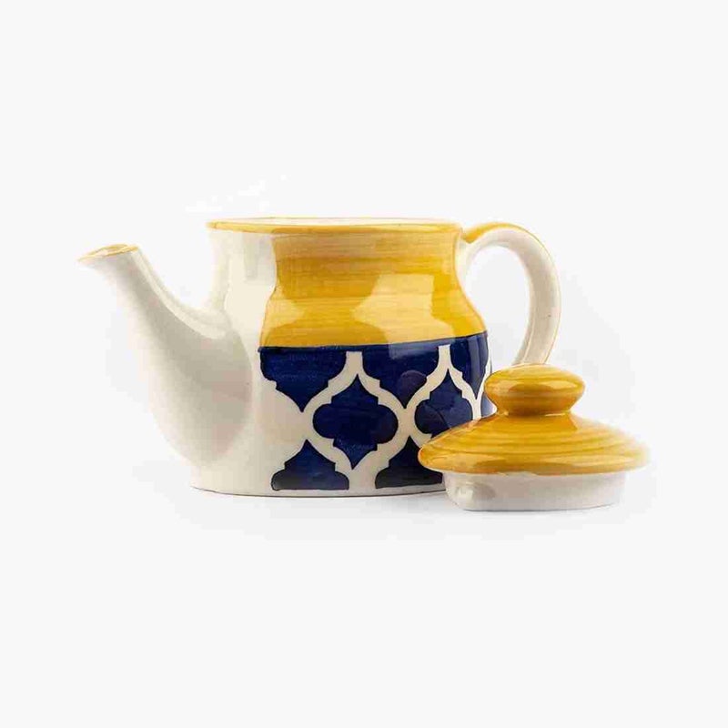 Frizka Moroccan Yellow Blue Tea Cup with Kettle and Tray Morning Set - Image 3