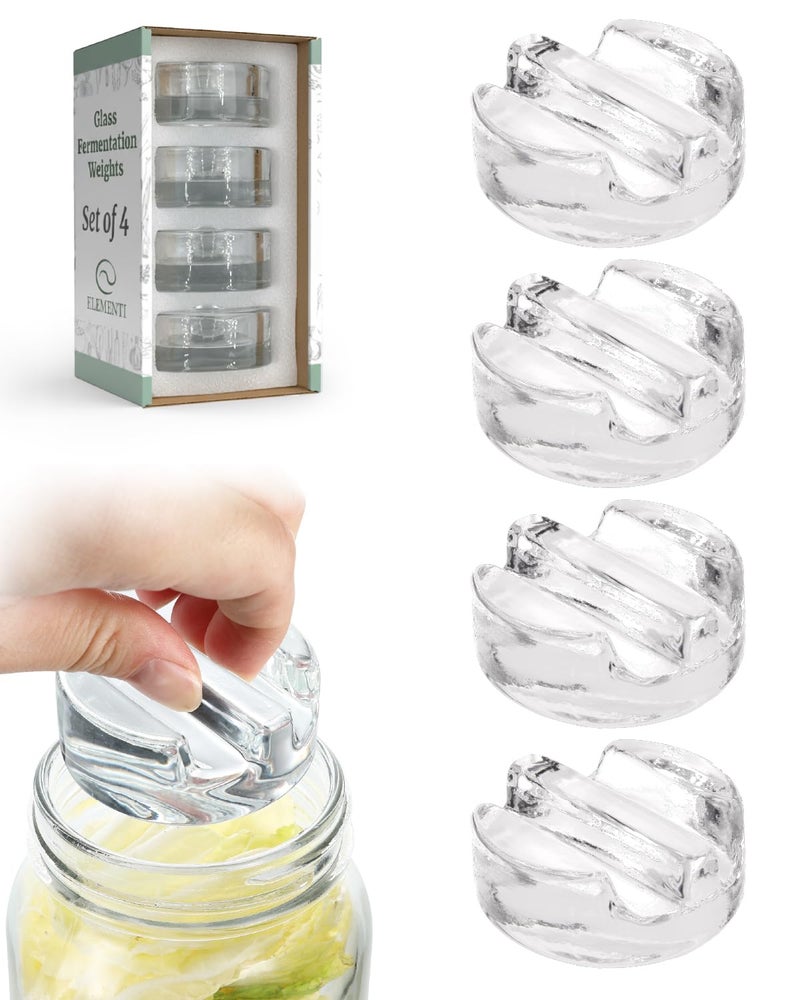 Elementi Fermentation Weight Set of 4 Easy to Use Glass Fermenting Weights Perfect Fit for Wide Mouth Mason Jars Highly Durable SodaLime Glass Fermentation Kit for Sauerkraut Kimchi More