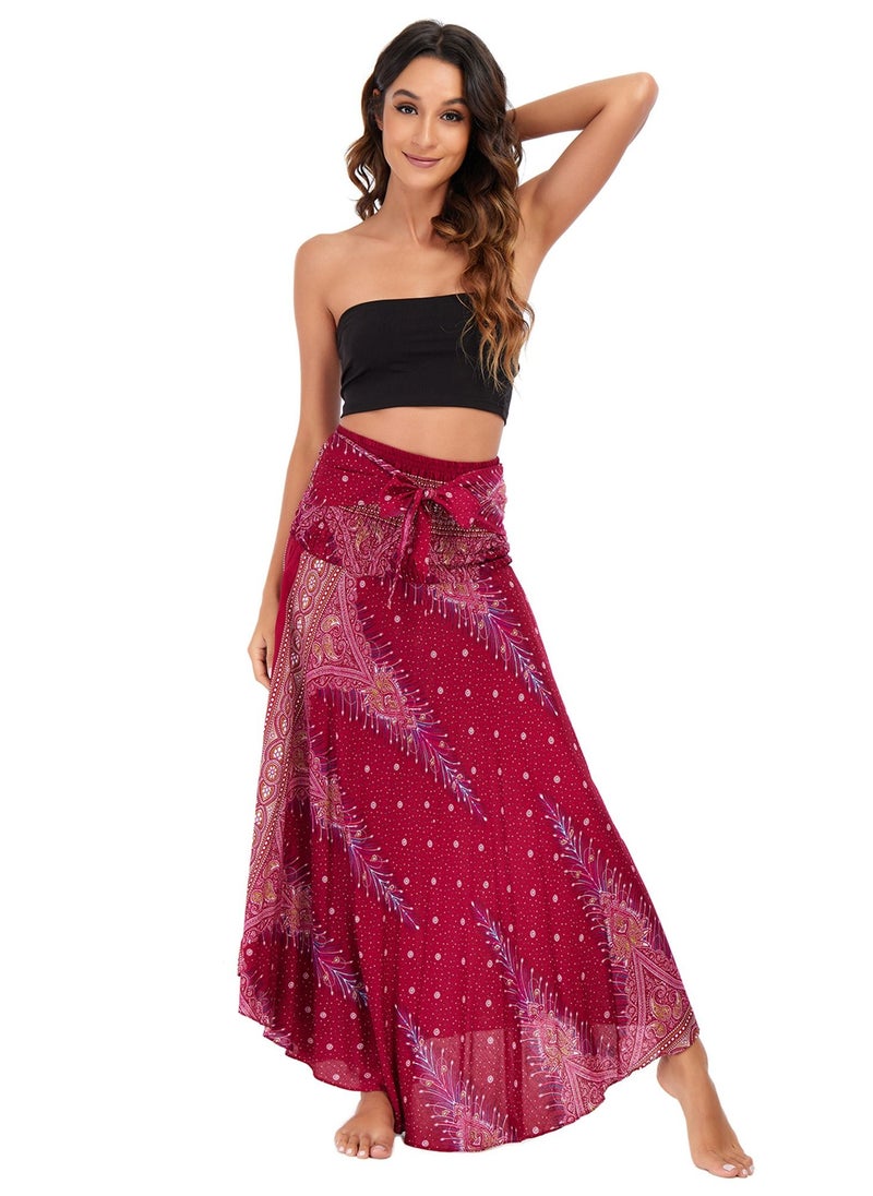 Loquat - Casual Dress Half Skirt Beach Vacation Skirt Two Dresses Full Skirt Red - Image 1