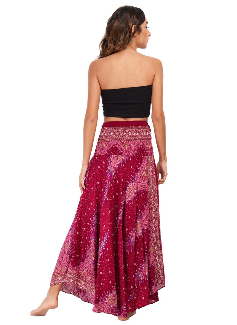 Loquat - Casual Dress Half Skirt Beach Vacation Skirt Two Dresses Full Skirt Red - Image 1