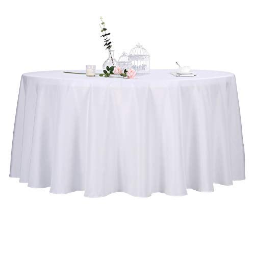 Ascoza 2 Pack 132 Inch White Round Tablecloth in Polyester Fabric for Wedding/Banquet/Restaurant/Parties - Image 1