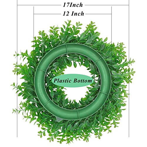 U'Artlines 17inch Front Door Wreaths Artificial Spring Summer Greenery Hanging Garland for Home Wedding Wall Window Decoration (17'inch Boxwood,1) - Image 2