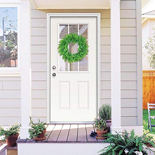U'Artlines 17inch Front Door Wreaths Artificial Spring Summer Greenery Hanging Garland for Home Wedding Wall Window Decoration (17'inch Boxwood,1) - Image 5