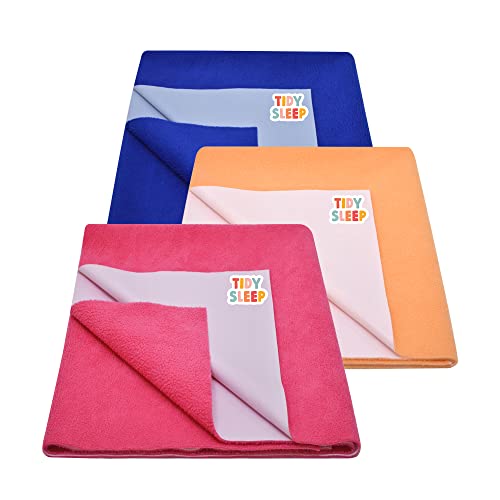 Tidy Sleep Instadry Anti-Piling Fleece Extra Absorbent Quick Dry Sheet for New Born Babies, Cotton Bed Protector Mattress Pack of 3 RBlue-Peach-DPink Small (70x50) cm - Image 1