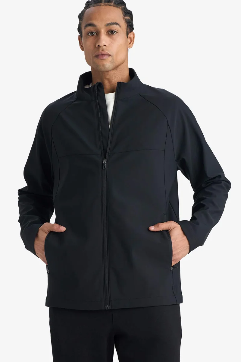 Windproof Regular Fit Half Turtleneck Zip-Up Jacket