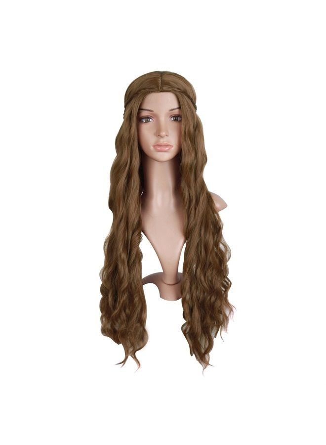 MapofBeauty 30 Inch/75cm Dignified and Elegant Side Bangs Women Long Wavy Curly Cosplay Braided Queen Wigs (Flax Brown) - Image 1